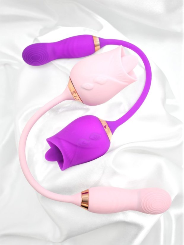 Stimulátor klitorisu DKK Rose Lash s jazýčkem a mini vibrátorem - Barva: Růžová
