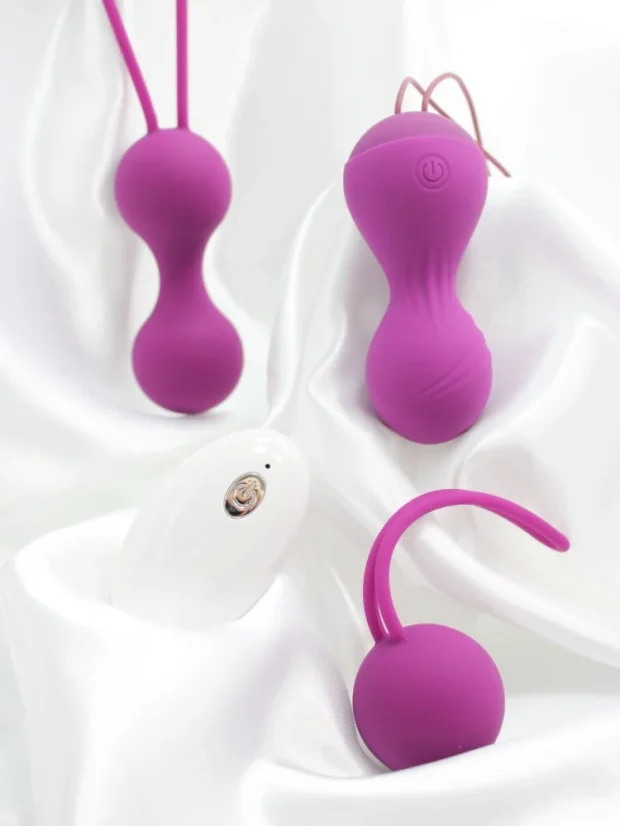 Sada vibračních venušiných kuliček DK Toys Purr Balls s ovladačem - Barva: Růžová