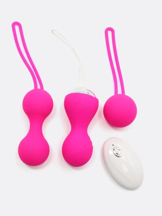 Sada vibračních venušiných kuliček DK Toys Purr Balls s ovladačem - Barva: Růžová