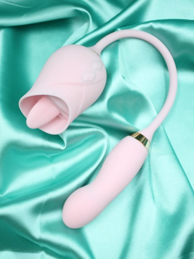 Stimulátor klitorisu DKK Rose Lash s jazýčkem a mini vibrátorem - Barva: Růžová