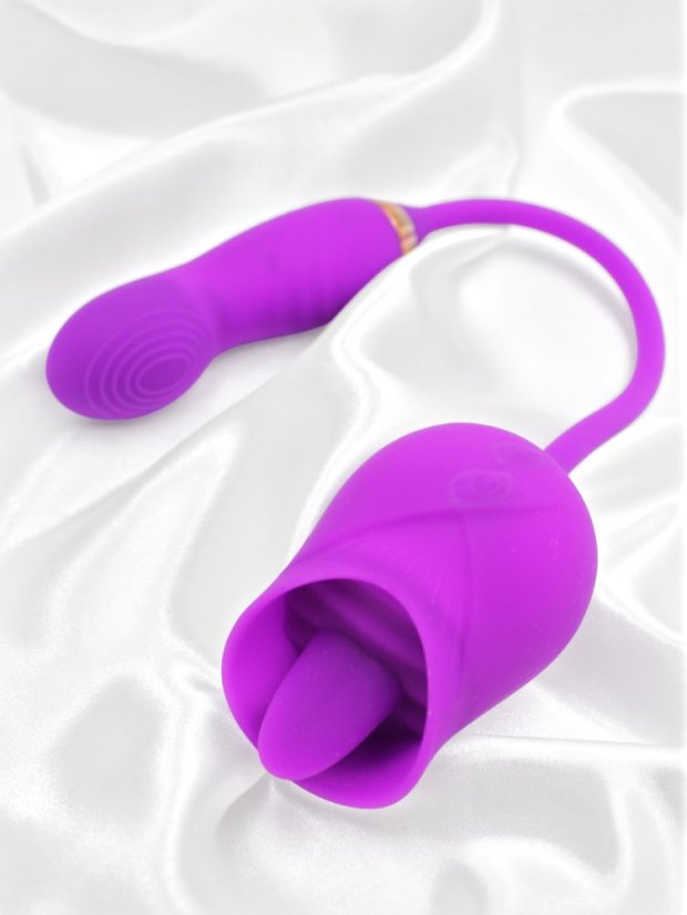 Stimulátor klitorisu DKK Rose Lash s jazýčkem a mini vibrátorem - Barva: Růžová