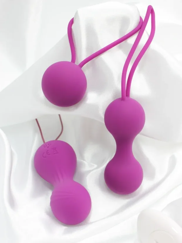 Sada vibračních venušiných kuliček DK Toys Purr Balls s ovladačem - Barva: Růžová