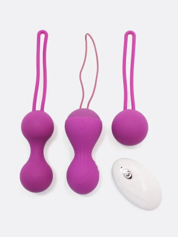 Sada vibračních venušiných kuliček DK Toys Purr Balls s ovladačem - Barva: Růžová
