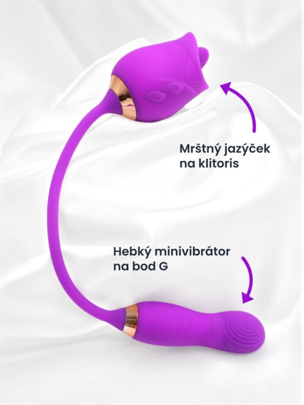 Stimulátor klitorisu DKK Rose Lash s jazýčkem a mini vibrátorem - Barva: Fialová