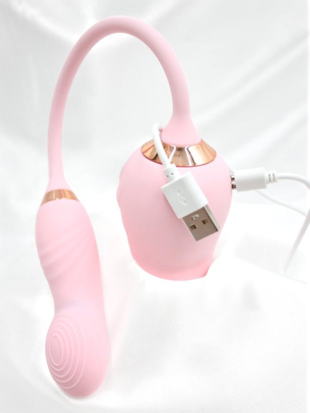 Stimulátor klitorisu DKK Rose Lash s jazýčkem a mini vibrátorem - Barva: Růžová